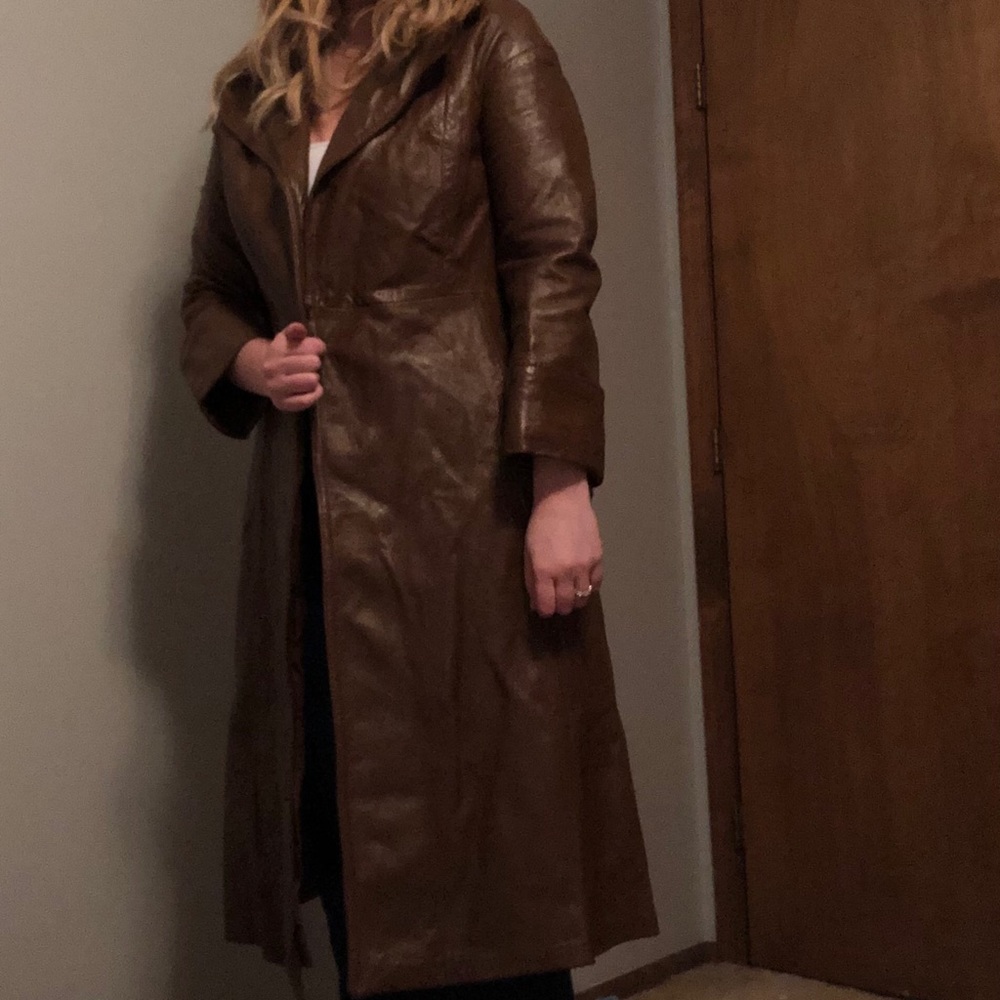 Vintage leather trench coat.